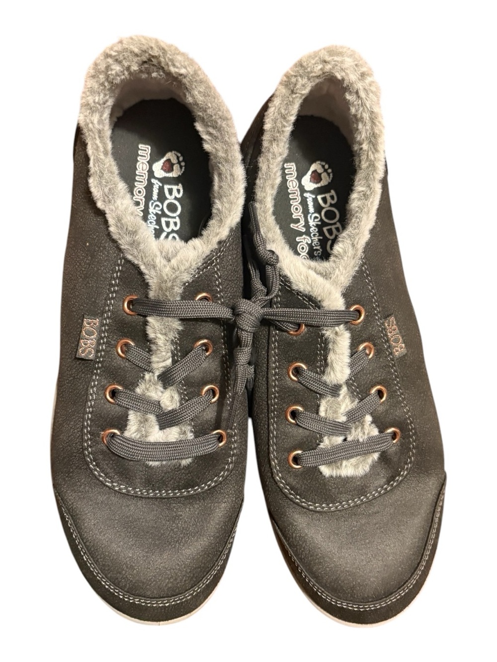BOBS from Skechers Gray Faux Fur Lace-Up Comfort Shoes